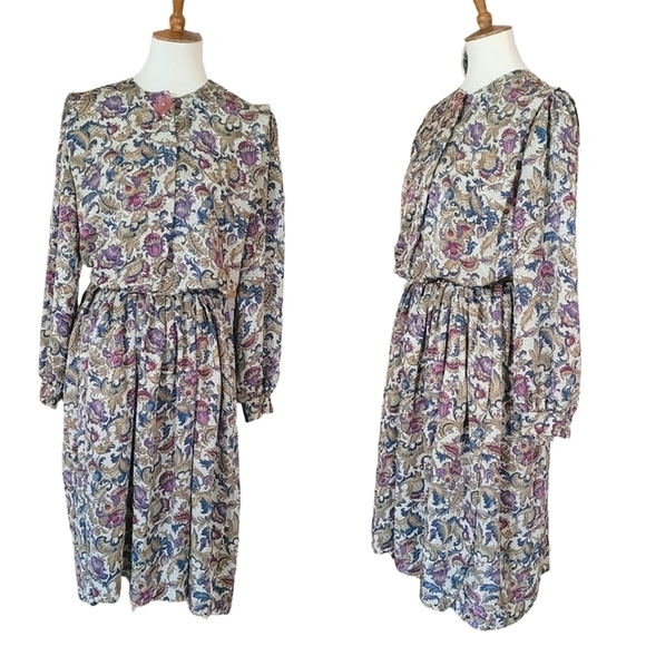 Vintage Dresses & Skirts - Vintage Silk‎ Floral Acid Pleated Day Dress